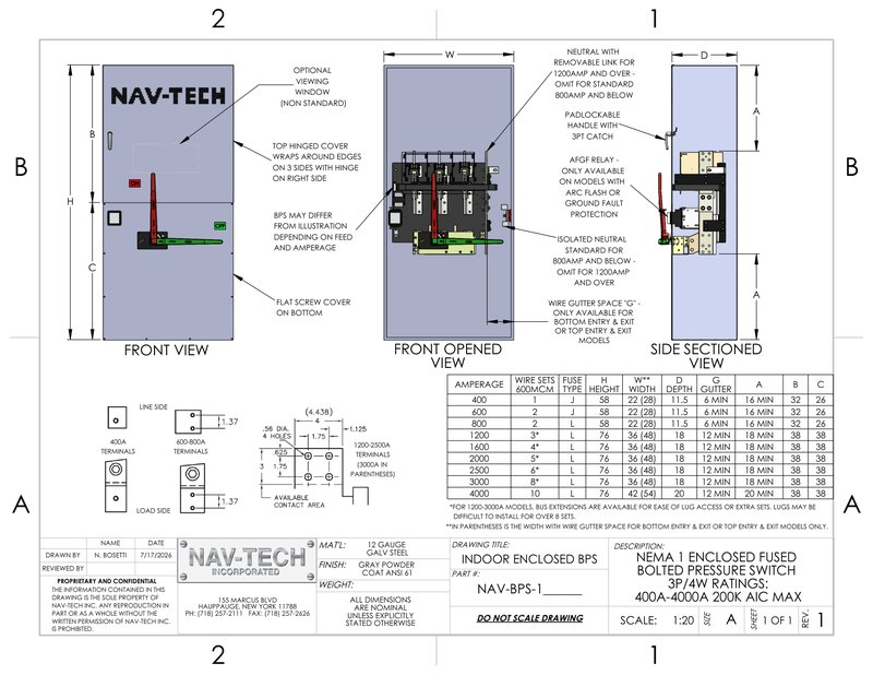 Indoor enclosed BPS NEMA 1 drawing